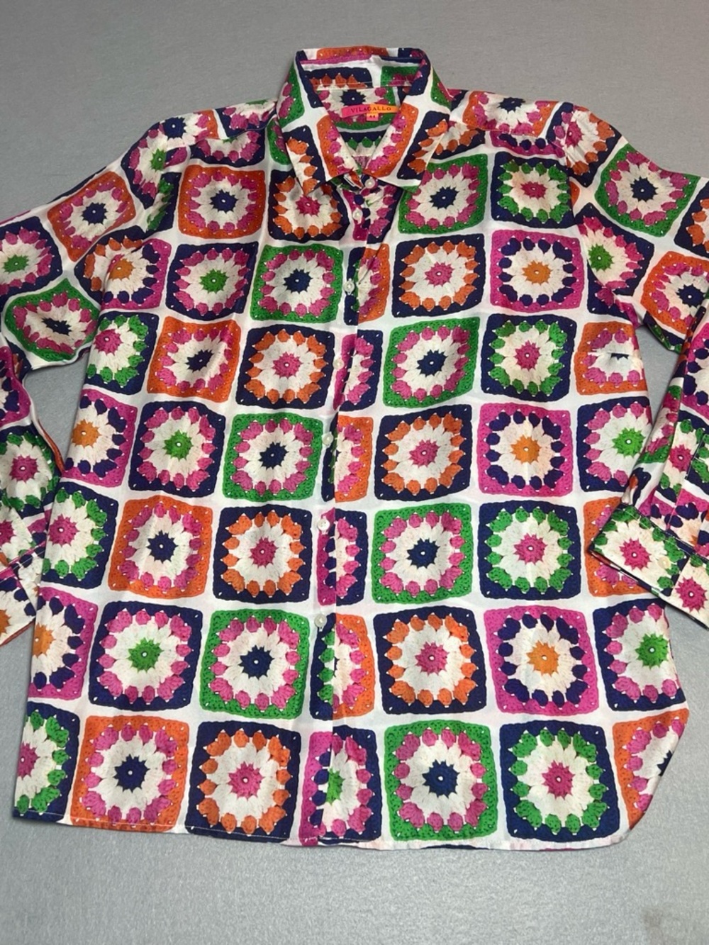 Vilagallo Multicolor Crochet Square Button-Down Shirt